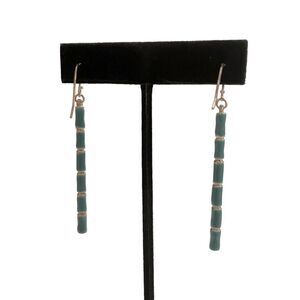 Turquoise Enamel Long Drop Earrings